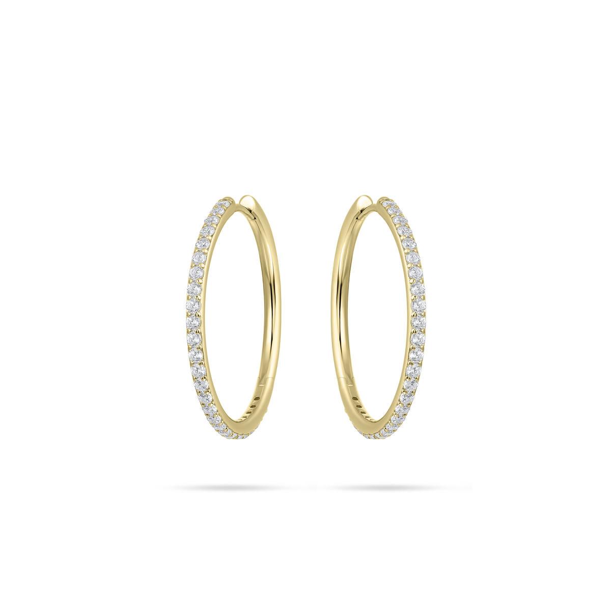 Huiscollectie - Zilveren klapcreolen bezet met zirconia's, 30x2mm - KCK2/30Y